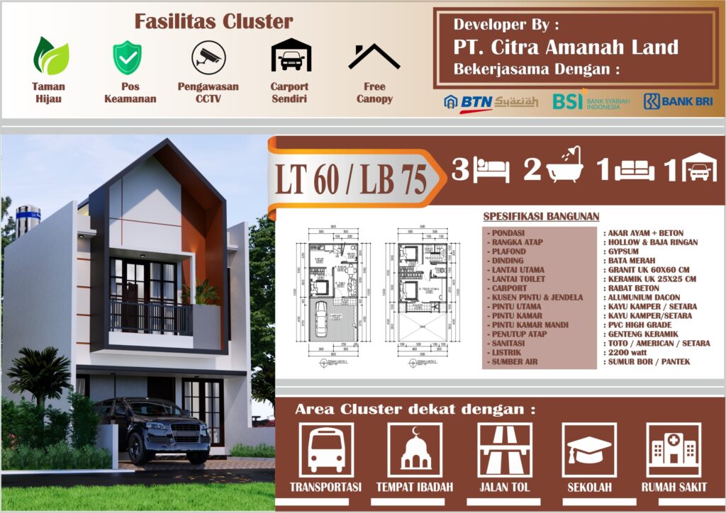 spesifikasi rumah cozy green lake cipayung